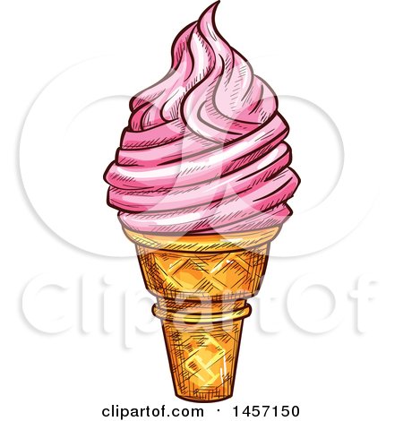 Clipart of a Sketched Waffle Cone with Pink Ice Cream - Royalty Free Vector Illustration by Vector Tradition SM