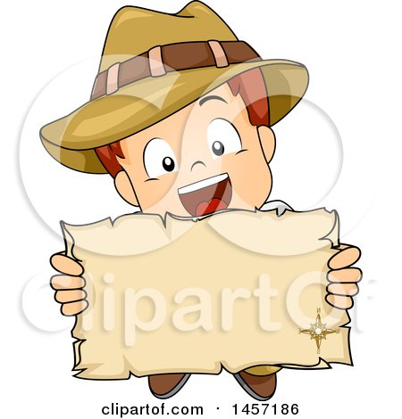 Clipart of a White Explorer Boy Holding up a Paper Scroll - Royalty Free Vector Illustration by BNP Design Studio