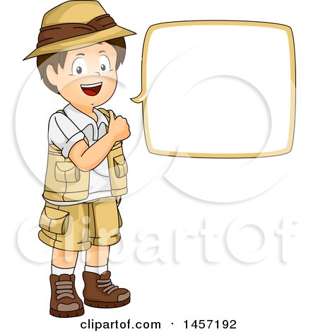 Clipart of a Brunette White Explorer Boy Talking - Royalty Free Vector Illustration by BNP Design Studio