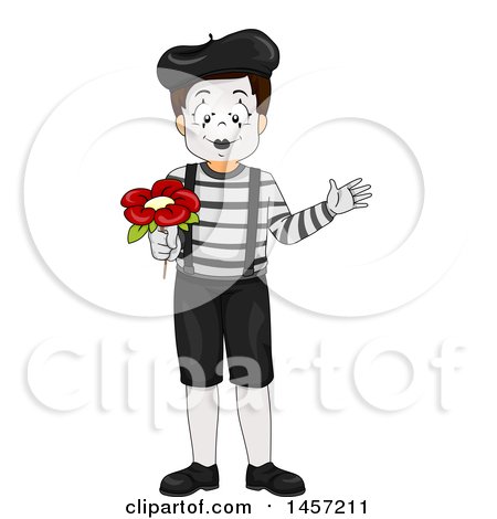 Clipart of a Boy Mime Holding a Flower - Royalty Free Vector Illustration by BNP Design Studio