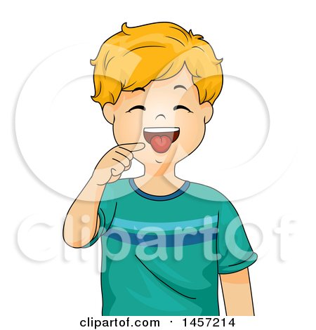 Clipart of a Happy Blond Caucasian Boy Pointing to His Tongue - Royalty Free Vector Illustration by BNP Design Studio