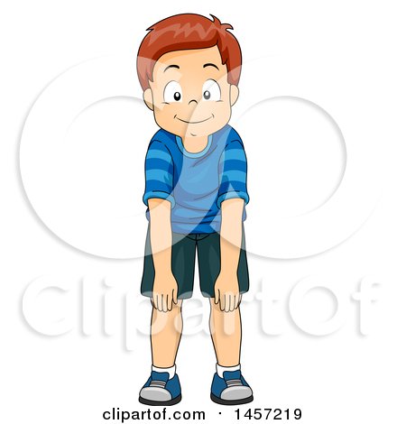 Clipart of a Happy Red Haired Caucasian Boy Showing His Knees - Royalty Free Vector Illustration by BNP Design Studio