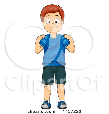 Clipart of a Happy Red Haired Caucasian Boy Touching His Shoulders - Royalty Free Vector Illustration by BNP Design Studio