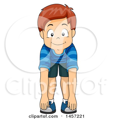 Clipart of a Happy Red Haired Caucasian Boy Touching His Toes - Royalty Free Vector Illustration by BNP Design Studio