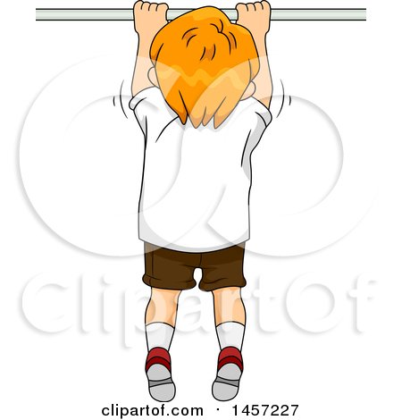 Clipart of a Rear View of a Red Haired White Boy Doing Pull Ups - Royalty Free Vector Illustration by BNP Design Studio