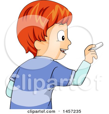 Clipart of a Red Haired White School Boy Writing with Chalk - Royalty Free Vector Illustration by BNP Design Studio