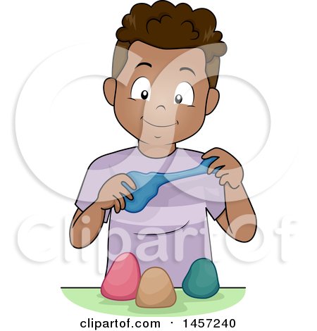 Clipart of a Happy Black Boy Modeling Clay - Royalty Free Vector Illustration by BNP Design Studio