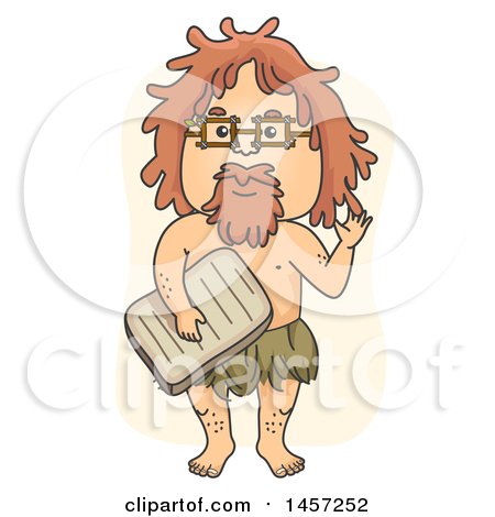 Clipart of a Caveman Teacher Wearing Glasses and Holding a Stone Tablet - Royalty Free Vector Illustration by BNP Design Studio