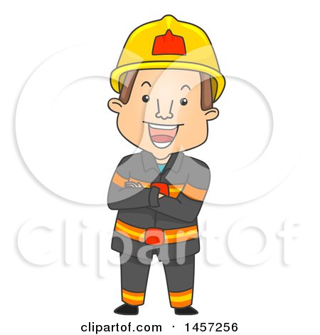 Clipart of a Cartoon Fireman with Folded Arms - Royalty Free Vector Illustration by BNP Design Studio
