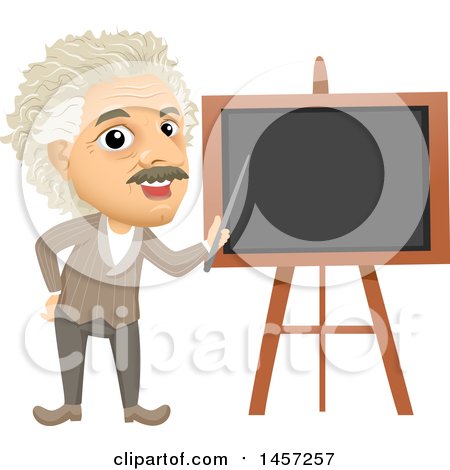 Clipart of a Caricature of Albert Einstein Pointing to a Blackboard - Royalty Free Vector Illustration by BNP Design Studio