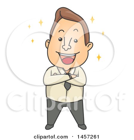 Clipart of a Cartoon Brunette White Business Man with Folded Arms - Royalty Free Vector Illustration by BNP Design Studio