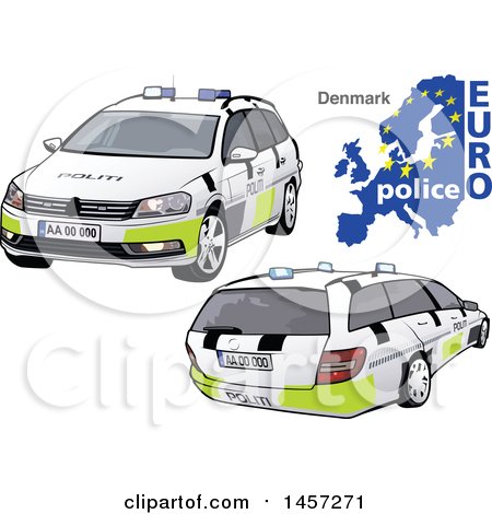 Clipart of a Danish Police Car Shown from the Rear and Front - Royalty Free Vector Illustration by dero