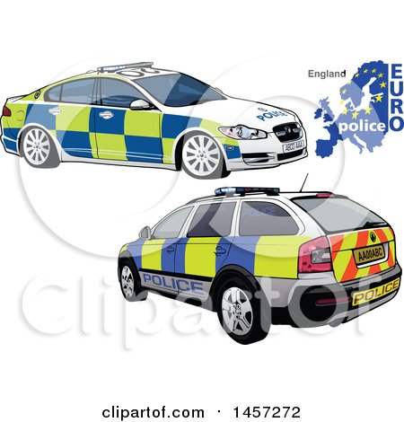 Clipart of an English Police Car Shown from the Rear and Front - Royalty Free Vector Illustration by dero