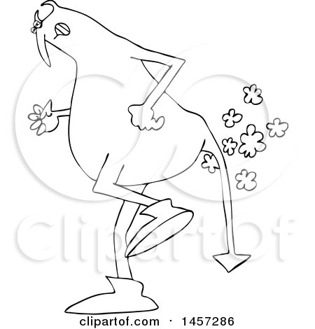 Clipart of a Black and White Chubby Devil Farting - Royalty Free Vector Illustration by djart