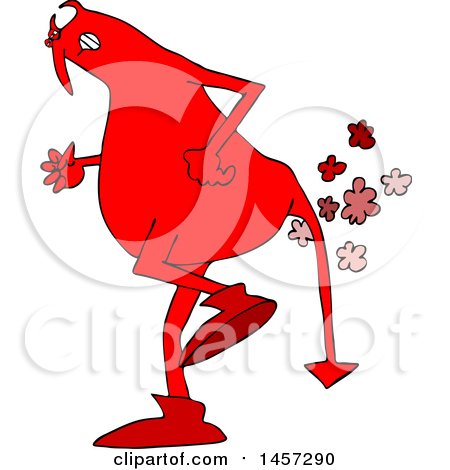 Clipart of a Chubby Red Devil Farting - Royalty Free Vector Illustration by djart