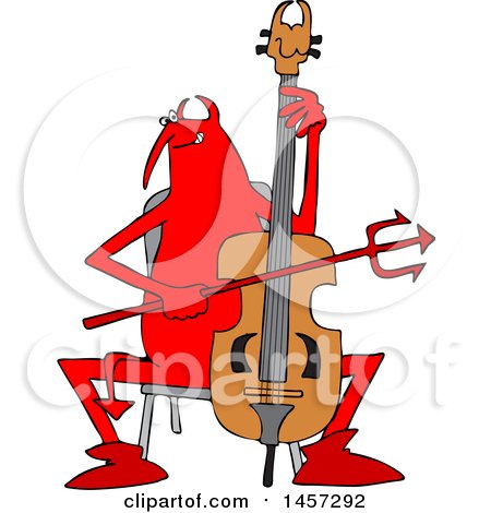 Clipart of a Chubby Red Devil Playing a Cello - Royalty Free Vector Illustration by djart