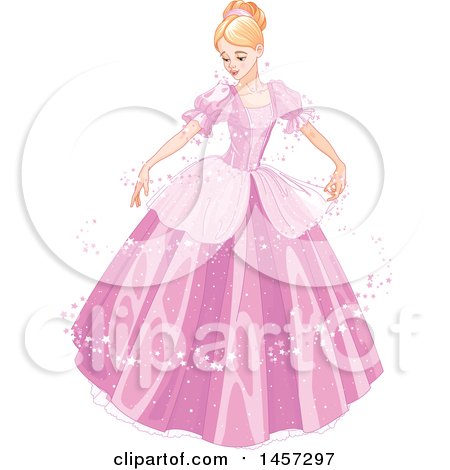 Clipart of a Beautiful Princess, Cinderella, Dancing in a Magical Pink Ball Gown - Royalty Free Vector Illustration by Pushkin