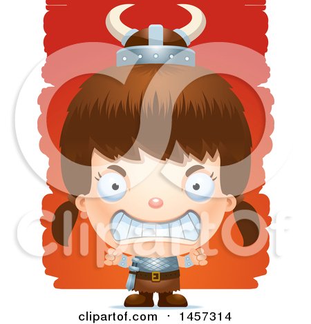 Clipart of a 3d Mad White Girl Viking over Strokes - Royalty Free Vector Illustration by Cory Thoman