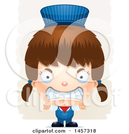 Clipart of a 3d Mad White Girl Train Engineer over Strokes - Royalty Free Vector Illustration by Cory Thoman