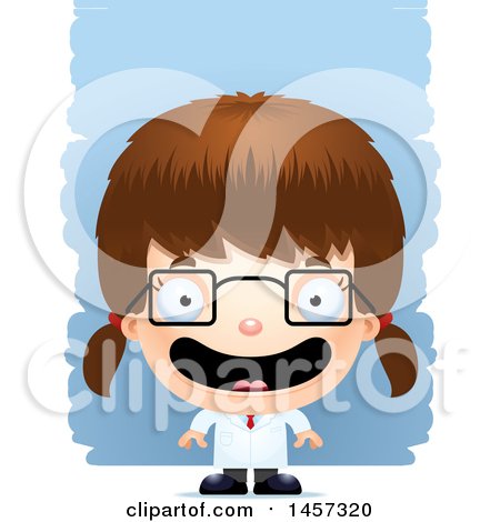 Clipart of a 3d Happy White Girl Scientist over Strokes - Royalty Free Vector Illustration by Cory Thoman