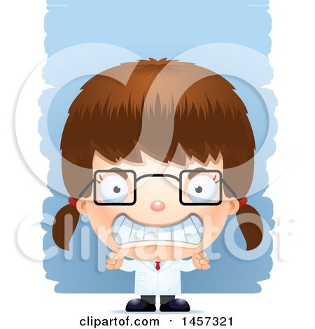 Clipart of a 3d Mad White Girl Scientist over Strokes - Royalty Free Vector Illustration by Cory Thoman