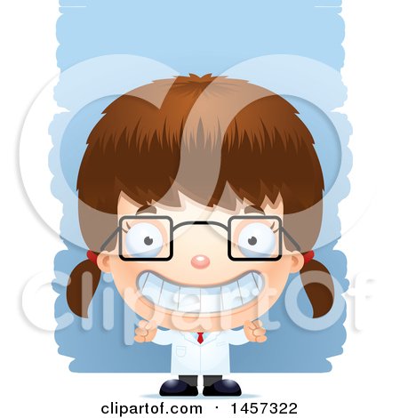 Clipart of a 3d Grinning White Girl Scientist over Strokes - Royalty Free Vector Illustration by Cory Thoman