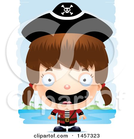Clipart of a 3d Happy White Girl Pirate over Strokes - Royalty Free Vector Illustration by Cory Thoman