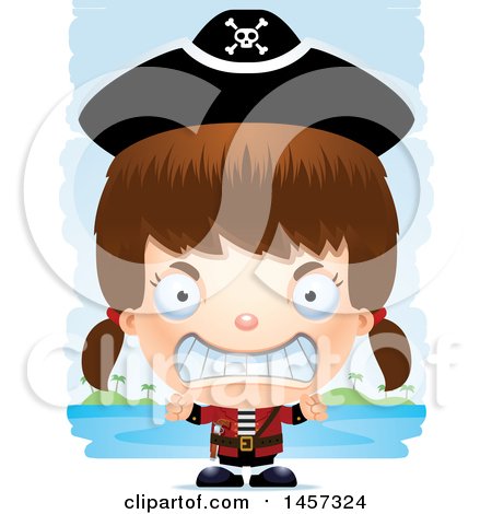 Clipart of a 3d Mad White Girl Pirate over Strokes - Royalty Free Vector Illustration by Cory Thoman