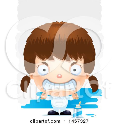 Clipart of a 3d Mad White Girl Painter over Strokes - Royalty Free Vector Illustration by Cory Thoman
