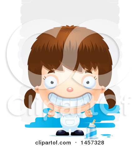 Clipart of a 3d Grinning White Girl Painter over Strokes - Royalty Free Vector Illustration by Cory Thoman