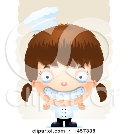 Clipart of a 3d Grinning White Girl Chef over Strokes - Royalty Free Vector Illustration by Cory Thoman
