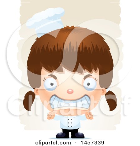 Clipart of a 3d Mad White Girl Chef over Strokes - Royalty Free Vector Illustration by Cory Thoman