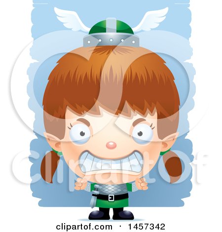 Clipart of a 3d Mad White Girl Elf over Strokes - Royalty Free Vector Illustration by Cory Thoman