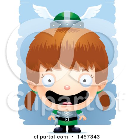 Clipart of a 3d Happy White Girl Elf over Strokes - Royalty Free Vector Illustration by Cory Thoman