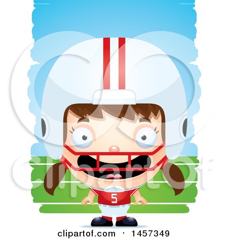 Clipart of a 3d Happy White Girl Football Player over Strokes - Royalty Free Vector Illustration by Cory Thoman