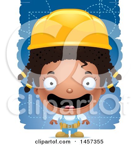 Clipart of a 3d Happy Black Girl Builder over Blue - Royalty Free Vector Illustration by Cory Thoman