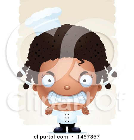 Clipart of a 3d Mad Black Girl Chef over Strokes - Royalty Free Vector Illustration by Cory Thoman