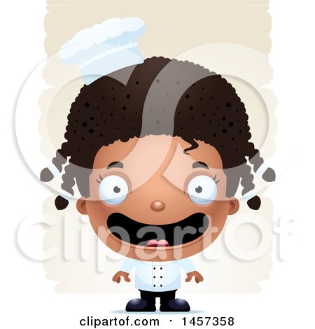 Clipart of a 3d Happy Black Girl Chef over Strokes - Royalty Free Vector Illustration by Cory Thoman