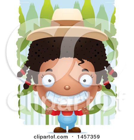 Clipart of a 3d Grinning Black Girl over a Crop - Royalty Free Vector Illustration by Cory Thoman