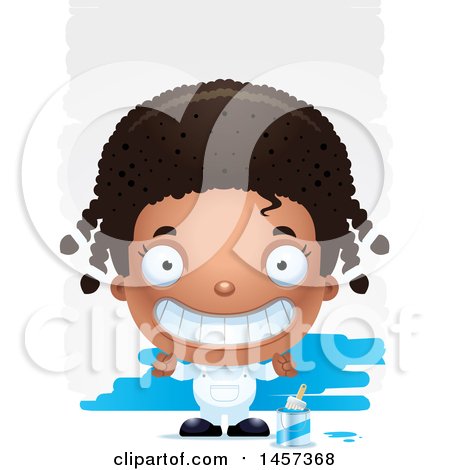 Clipart of a 3d Grinning Black Girl Painter over Strokes - Royalty Free Vector Illustration by Cory Thoman
