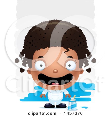 Clipart of a 3d Happy Black Girl Painter over Strokes - Royalty Free Vector Illustration by Cory Thoman