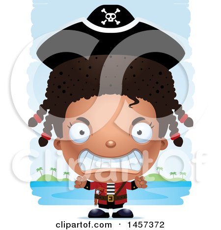 Clipart of a 3d Mad Black Girl Pirate over Strokes - Royalty Free Vector Illustration by Cory Thoman