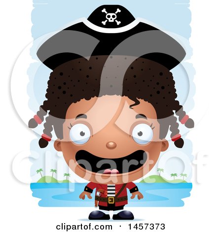 Clipart of a 3d Happy Black Girl Pirate over Strokes - Royalty Free Vector Illustration by Cory Thoman