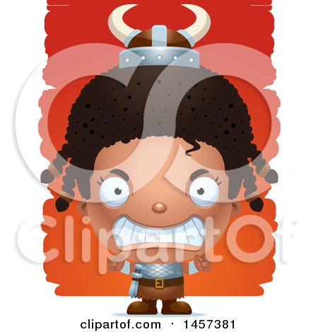 Clipart of a 3d Mad Black Girl Viking over Strokes - Royalty Free Vector Illustration by Cory Thoman