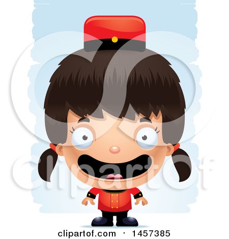 Clipart of a 3d Happy Hispanic Girl Bellhop over Strokes - Royalty Free Vector Illustration by Cory Thoman