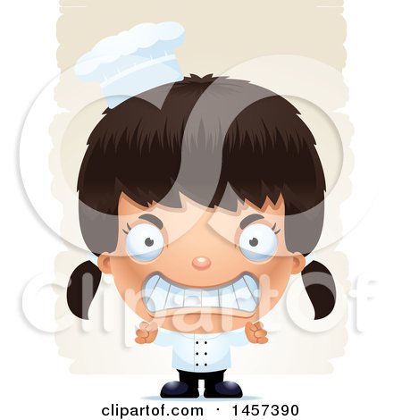 Clipart of a 3d Mad Hispanic Girl Chef over Strokes - Royalty Free Vector Illustration by Cory Thoman