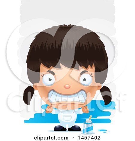 Clipart of a 3d Mad Hispanic Girl Painter over Strokes - Royalty Free Vector Illustration by Cory Thoman