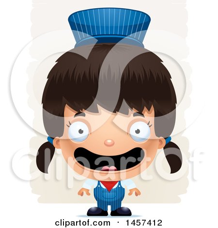 Clipart of a 3d Happy Hispanic Girl Train Engineer over Strokes - Royalty Free Vector Illustration by Cory Thoman
