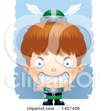 Clipart of a 3d Mad White Boy Elf over Strokes - Royalty Free Vector Illustration by Cory Thoman