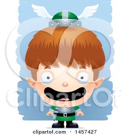 Clipart of a 3d Happy White Boy Elf over Strokes - Royalty Free Vector Illustration by Cory Thoman
